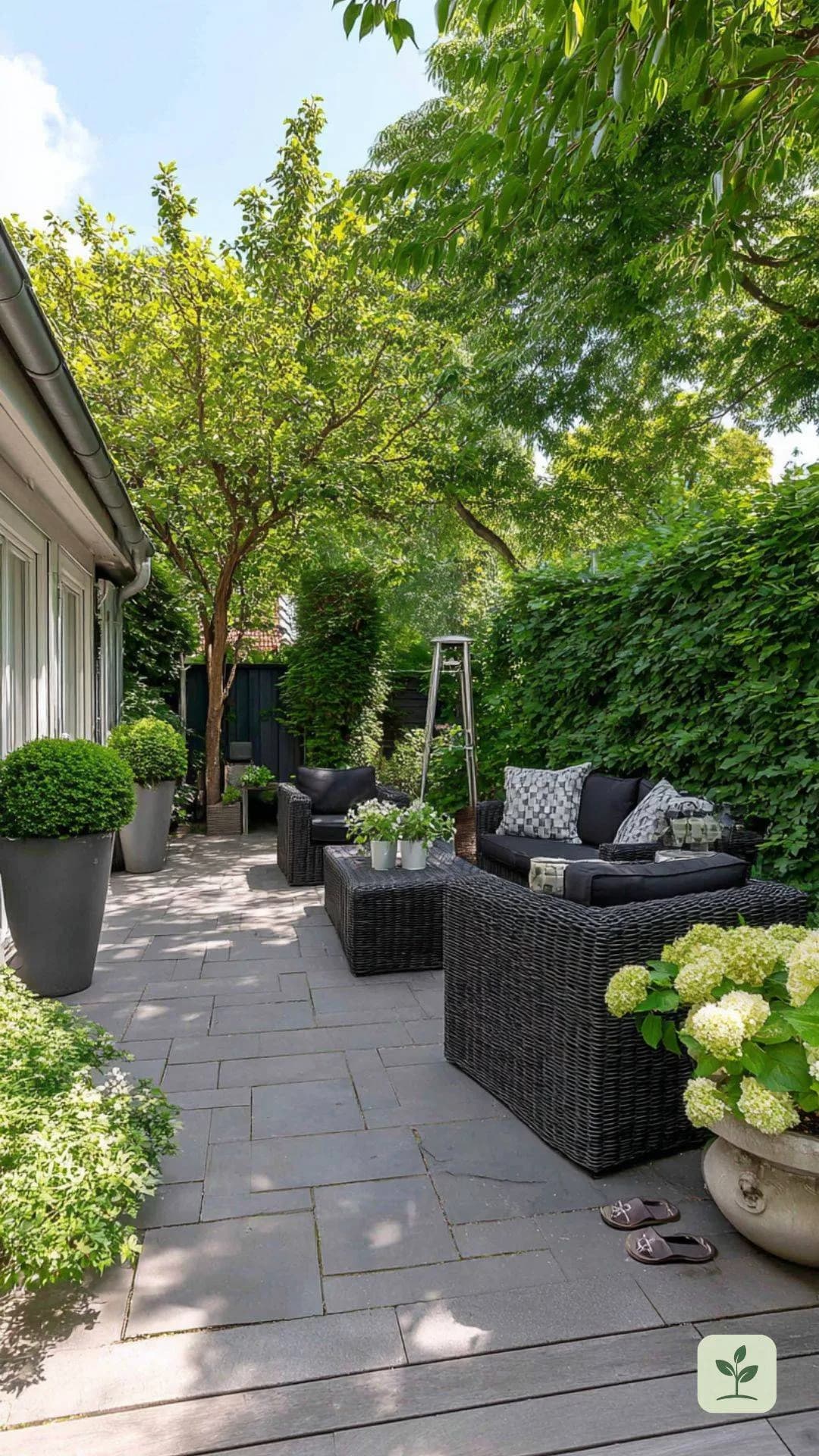 kirschlorbeer-sichtschutz-pflanzen-terrasse