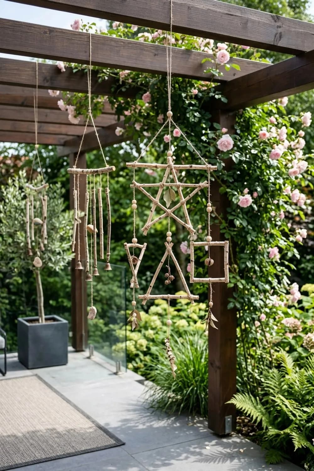 Hängende Gartendeko: Mobiles und Windspiele aus Zweigen – Äste als Deko im Garten: 9 kreative Ideen