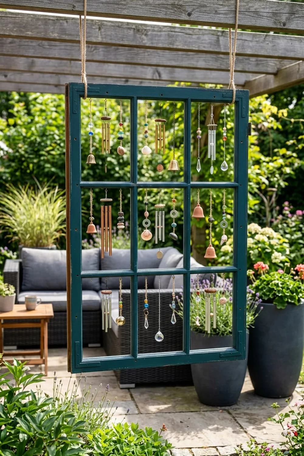 Das stimmungsvolle Windspiel: Klang und Licht im Garten vereinen – Alte Fenster als Deko im Garten: 7 kreative Ideen