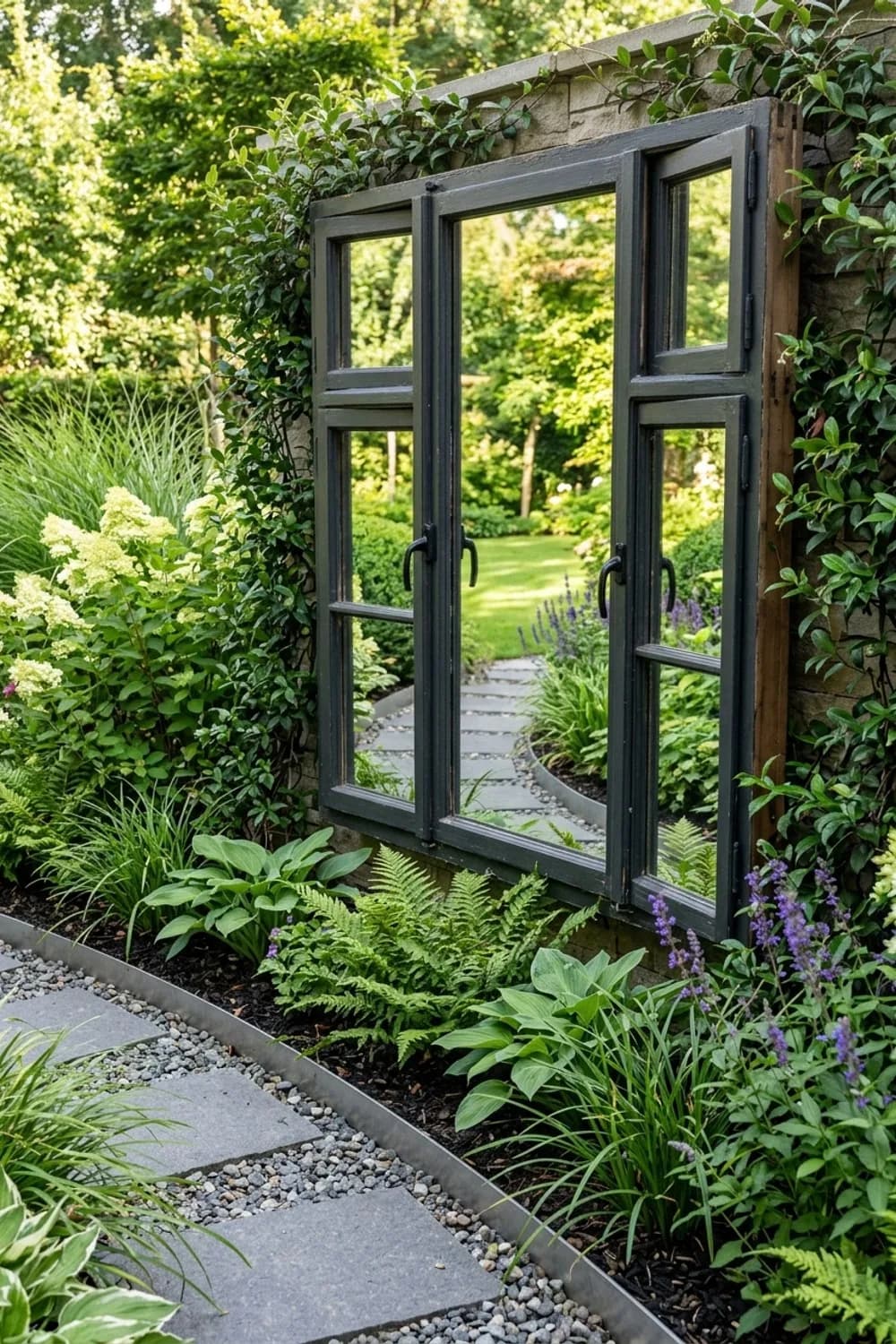 Der malerische Spiegel: Täuschend echte Gartentiefe schaffen – Alte Fenster als Deko im Garten: 7 kreative Ideen