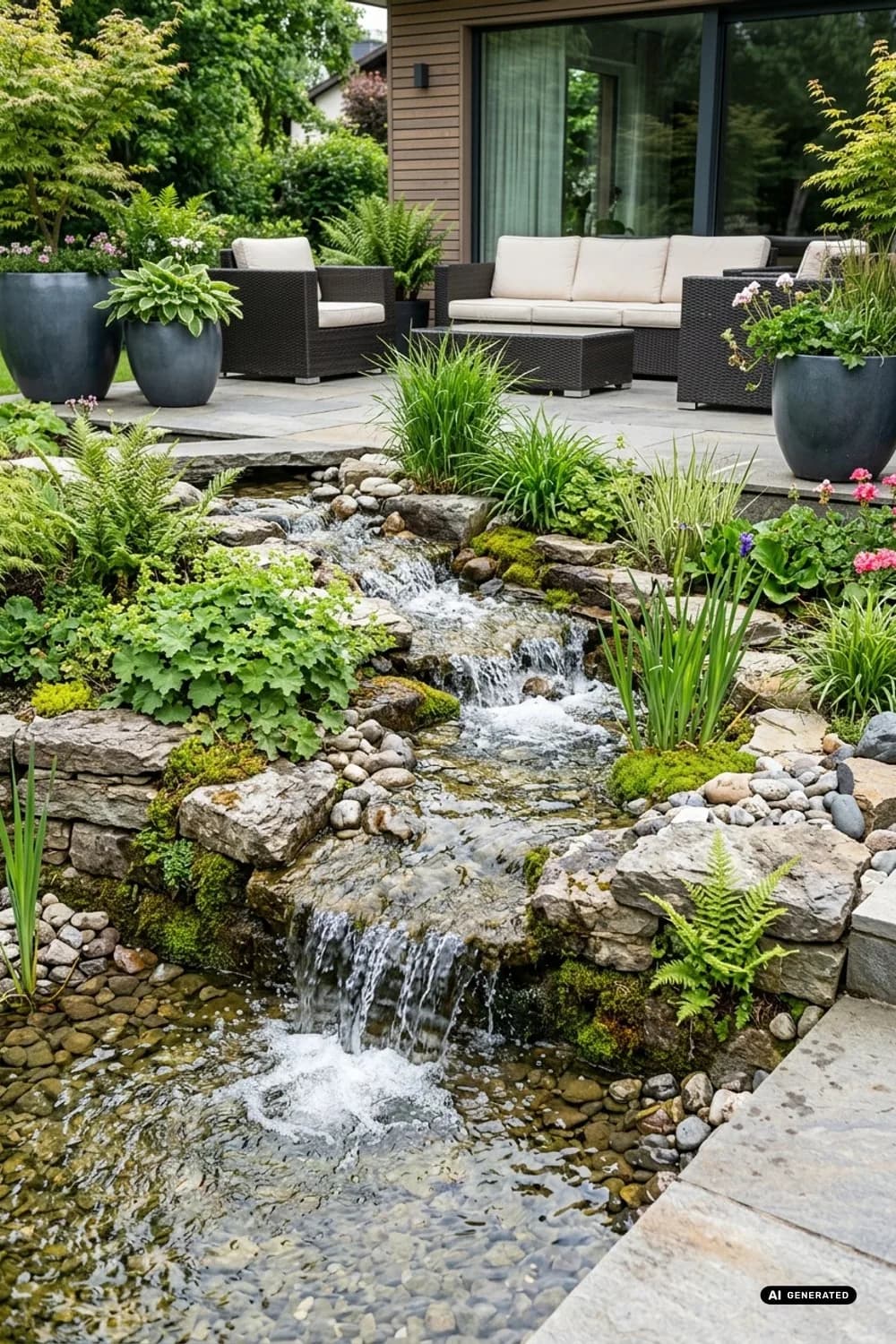 Der Bachlauf mit Kaskaden: Lebendiges Wasserspiel – Bachlauf im Garten anlegen: 11 schöne Ideen