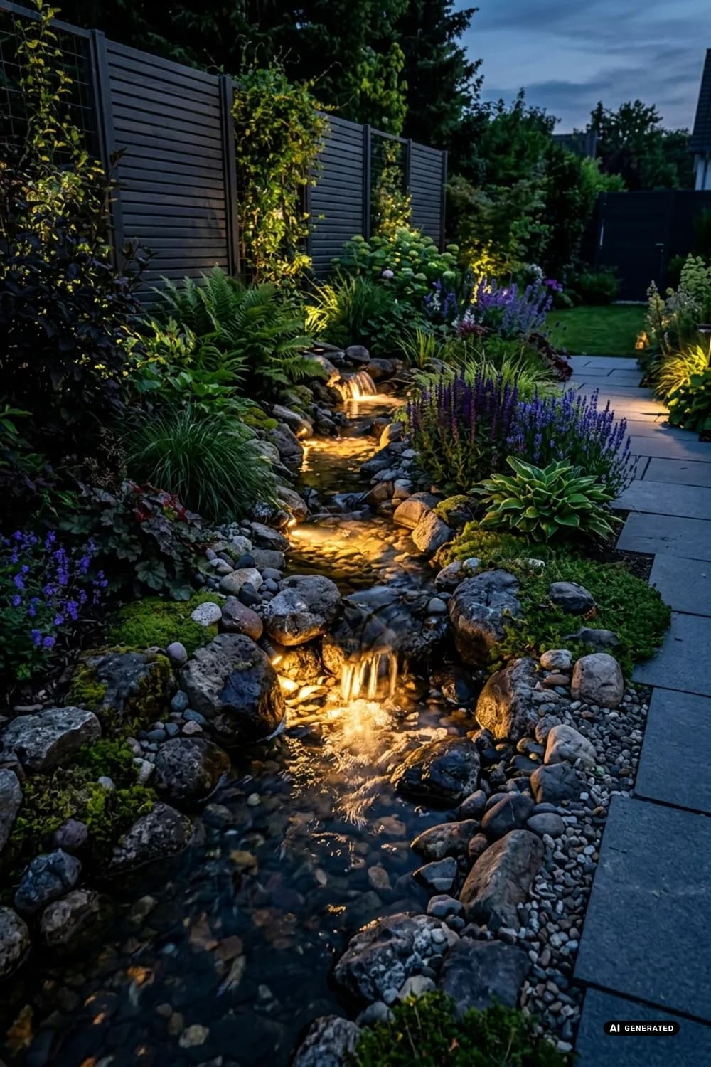 Der illuminierte Bachlauf: Magie bei Nacht – Bachlauf im Garten anlegen: 11 schöne Ideen