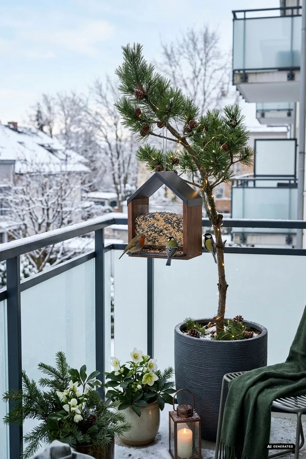 Ein Futterplatz für Vögel: Leben auf dem Balkon – 20 Ideen für einen weihnachtlichen Balkon – klein, aber festlich
