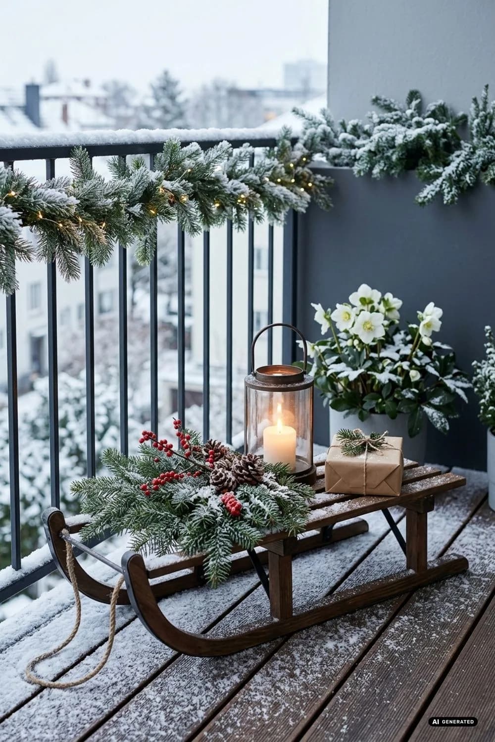 Ein Mini-Schlitten: Nostalgischer Blickfang – 20 Ideen für einen weihnachtlichen Balkon – klein, aber festlich