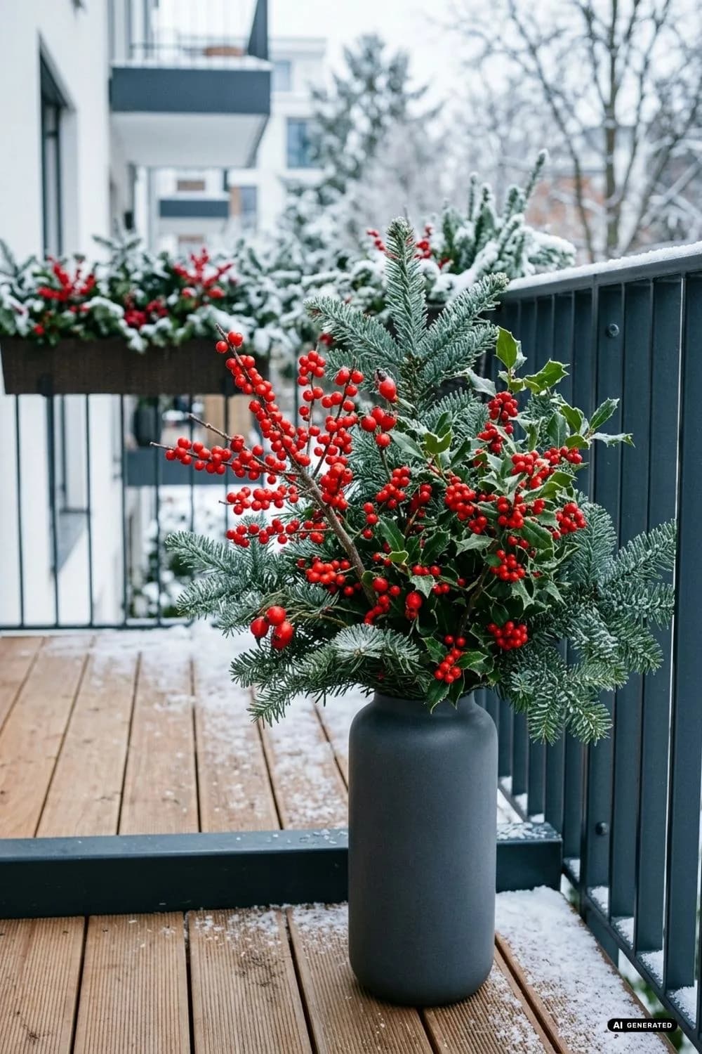 Hagebutten- und Ilexzweige: Rote Farbtupfer – 20 Ideen für einen weihnachtlichen Balkon – klein, aber festlich