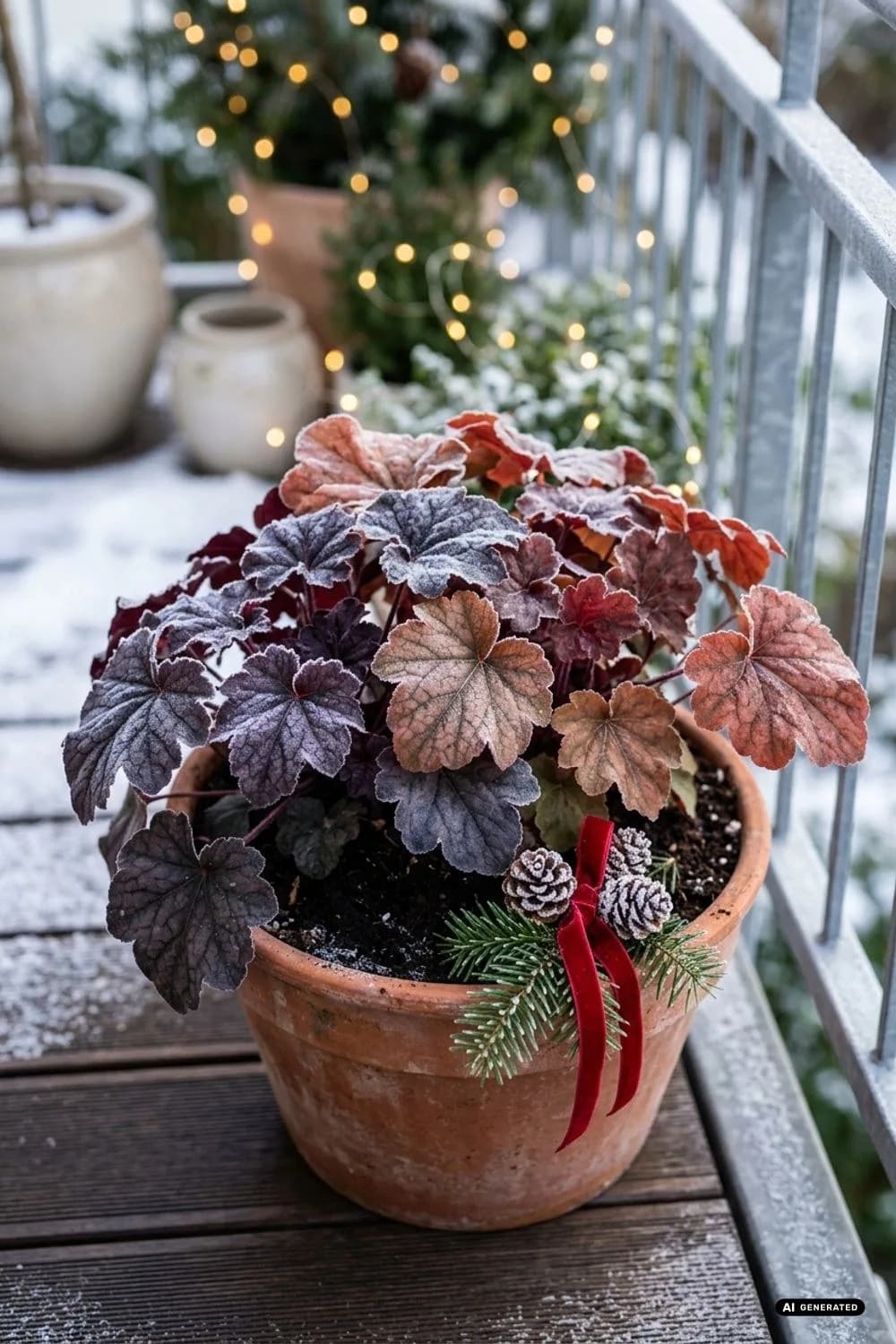 Purpurglöckchen: Farbenfrohes Laub im Winter – 20 Ideen für einen weihnachtlichen Balkon – klein, aber festlich