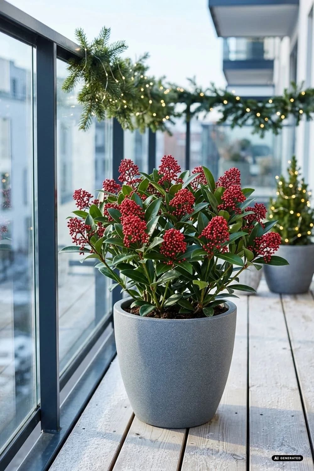 Skimmie mit roten Beeren: Leuchtende Farbtupfer – 20 Ideen für einen weihnachtlichen Balkon – klein, aber festlich