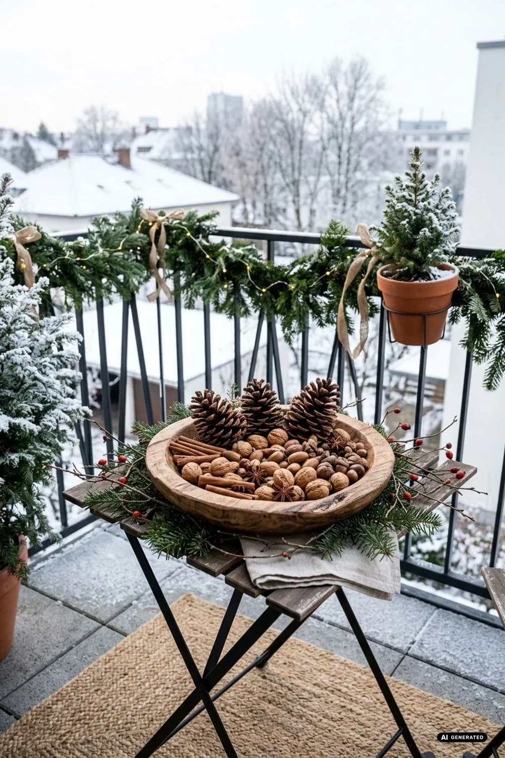 Zapfen, Nüsse und Naturmaterialien: Schätze aus dem Wald – 20 Ideen für einen weihnachtlichen Balkon – klein, aber festlich