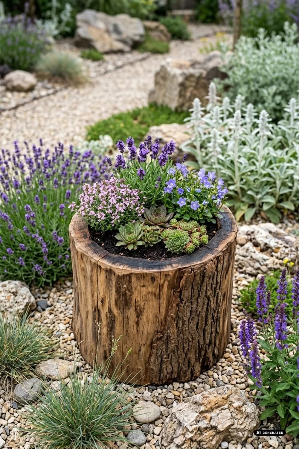 Baumstamm bepflanzen: Das blühende Mini-Hochbeet – Baumstamm im Garten dekorieren: 9 schöne Ideen