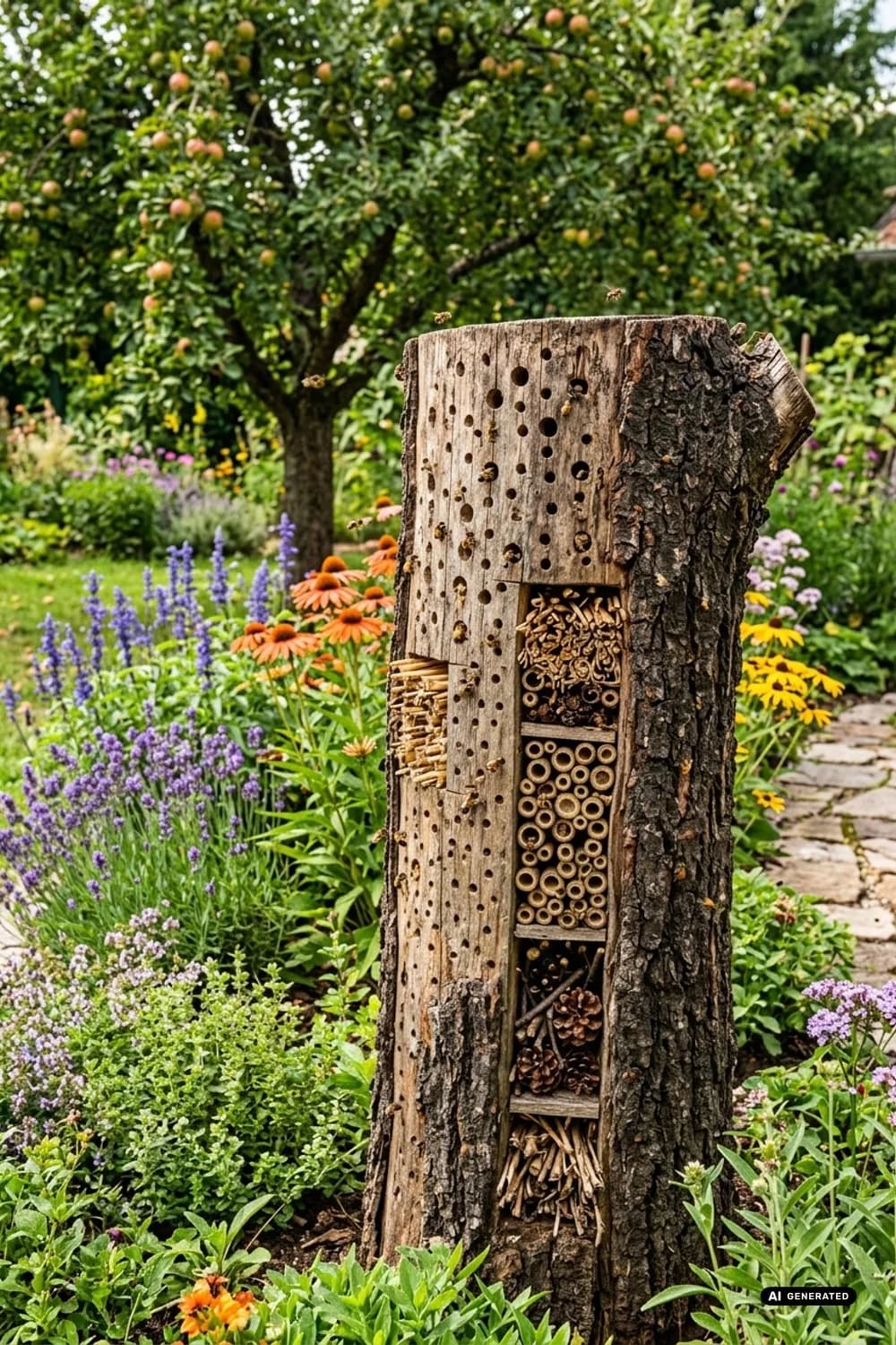Natürliches Insektenhotel: Ein Zuhause für Nützlinge – Baumstamm im Garten dekorieren: 9 schöne Ideen