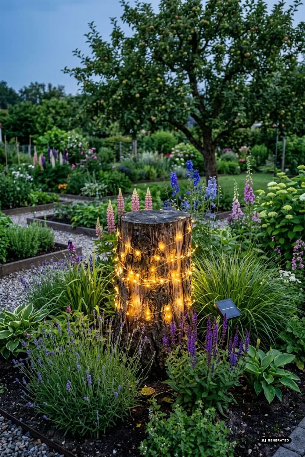 Stimmungsvolle Beleuchtung: Ein Leuchtobjekt für laue Abende – Baumstamm im Garten dekorieren: 9 schöne Ideen