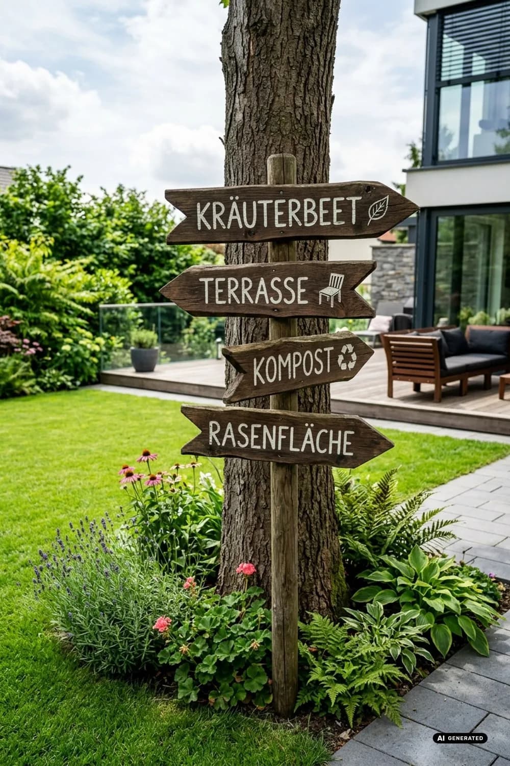 Wegweiser oder Namensschild: Persönlicher Charme – Baumstamm im Garten dekorieren: 9 schöne Ideen