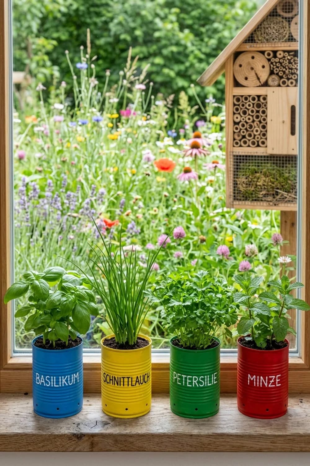 Aromatische Kräutertöpfe: Frische Würze direkt vom Fensterbrett – Dosen-Upcycling im Garten: 10 kreative Ideen