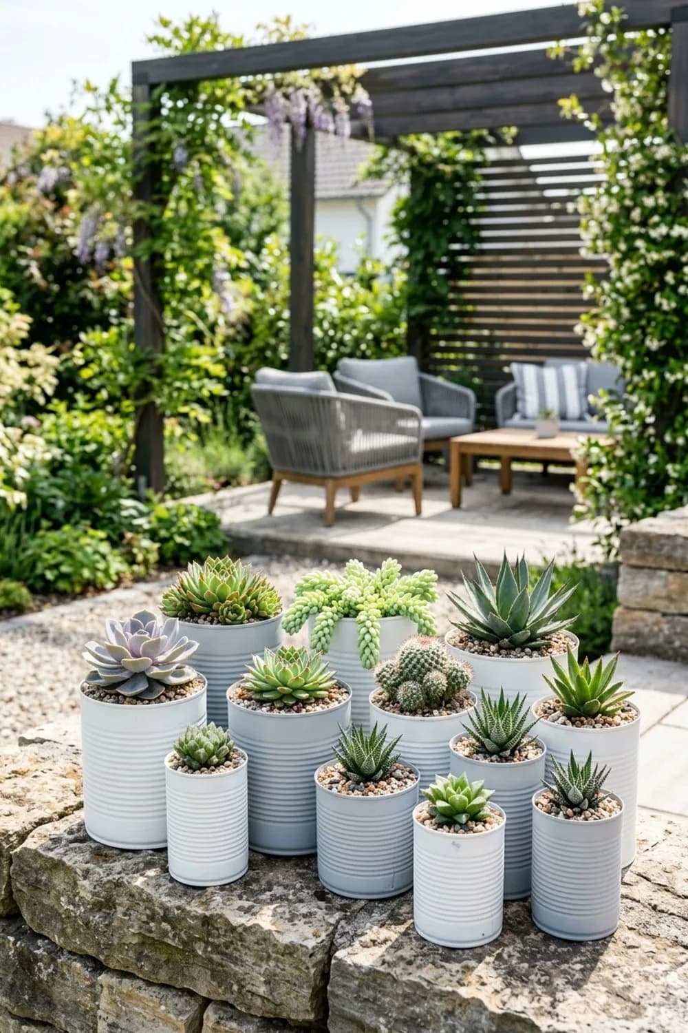 Sukkulenten-Minigarten: Pflegeleichte Wüstenlandschaft – Dosen-Upcycling im Garten: 10 kreative Ideen