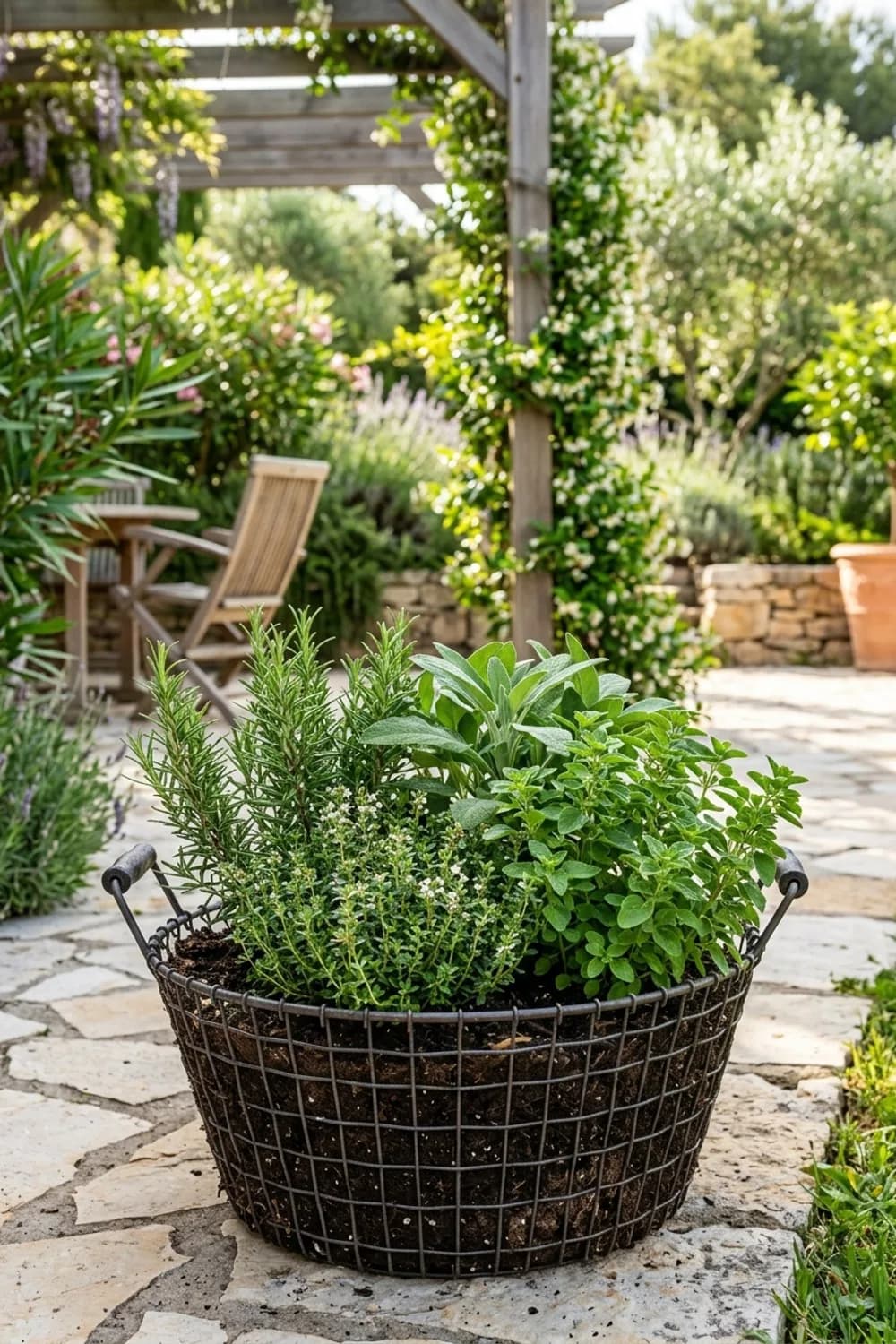 Aromatischer Kräutergarten: Ein Potpourri für die Küche – Drahtkorb dekorieren für den Garten: 11 schöne Ideen