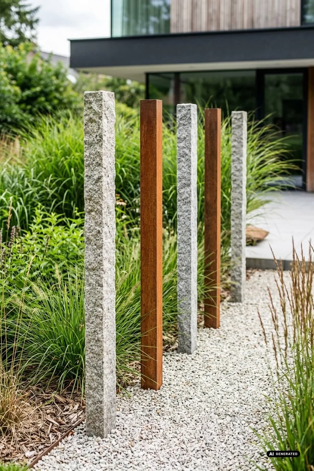 Stelen aus Holz, Stein oder Metall: Moderne Akzente setzen – Garten-Abtrennung Ideen: 9 schöne Inspirationen