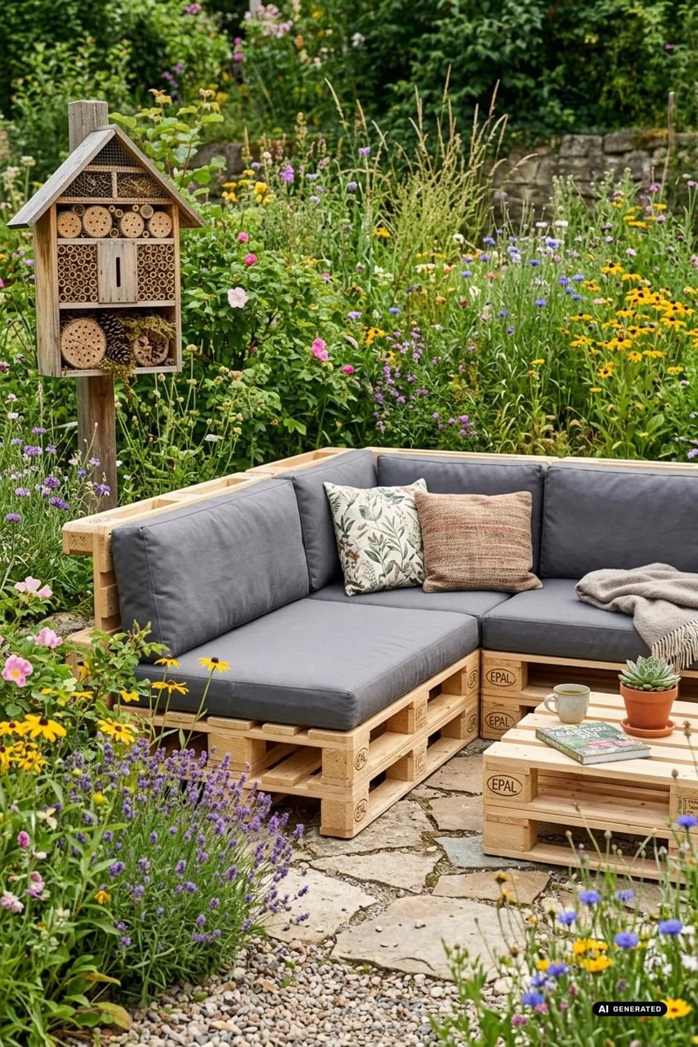 Palettenmöbel: Gemütliche Lounge aus Europaletten – Garten-DIY: 9 kreative Ideen