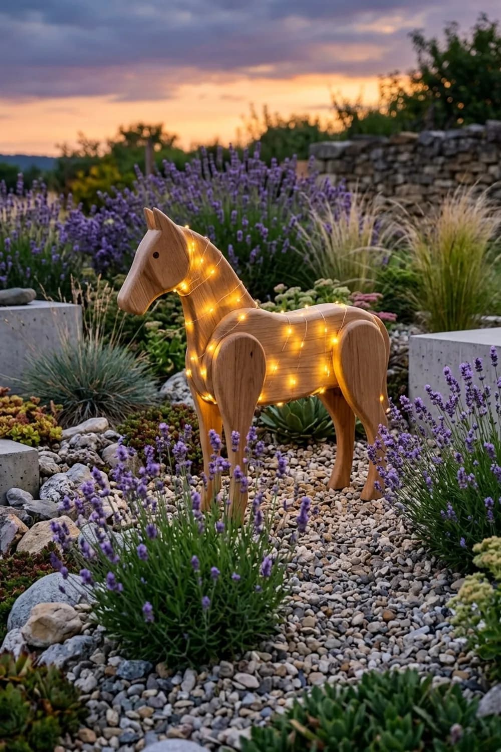Magischer Lichterzauber: Das Leuchtpferd der Dämmerung – Holzpferd im Garten: 10 schöne Ideen