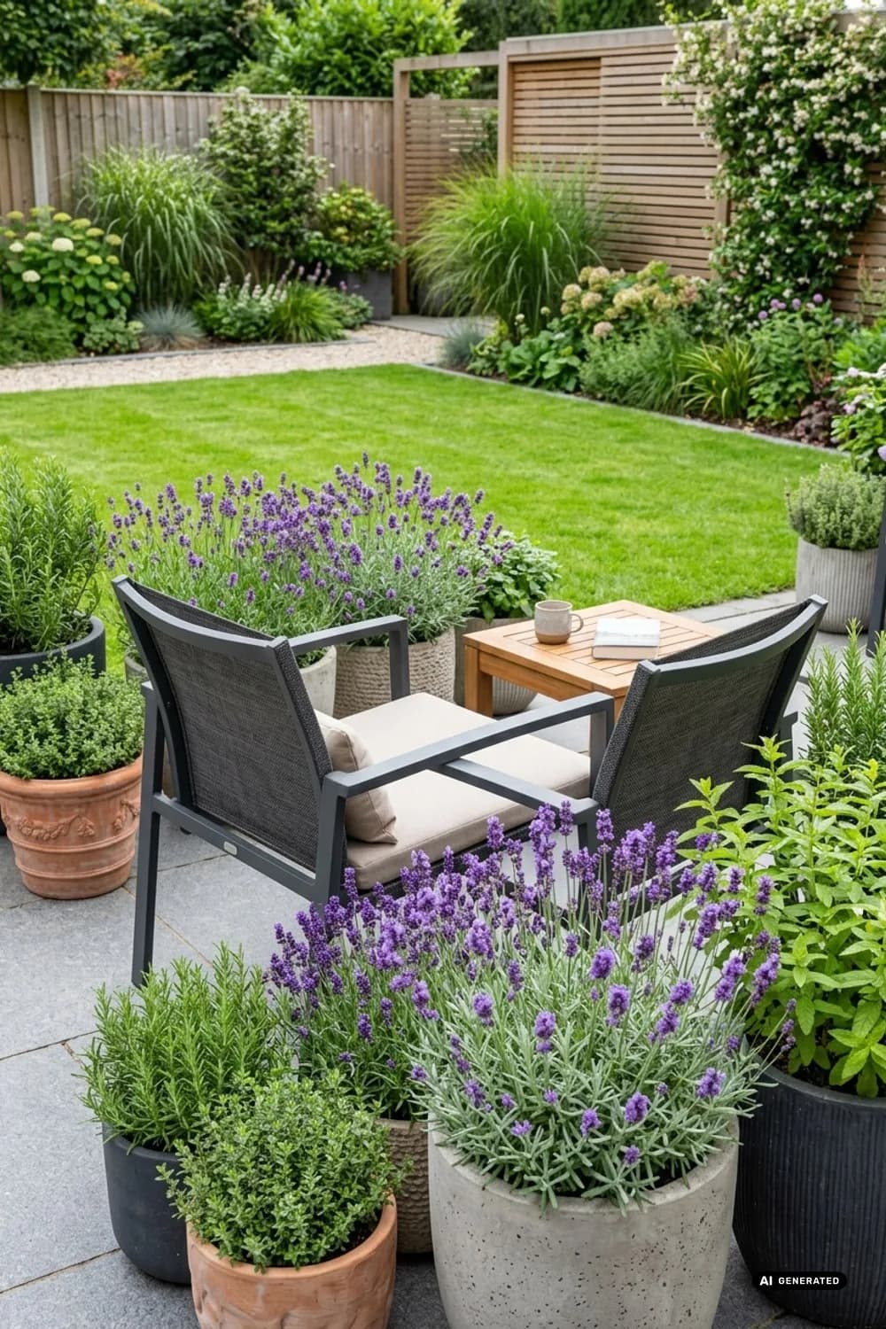 Duftoase: Aromapflanzen in Kübeln rundherum – Garten-Lounge einrichten: 8 gemütliche Ideen