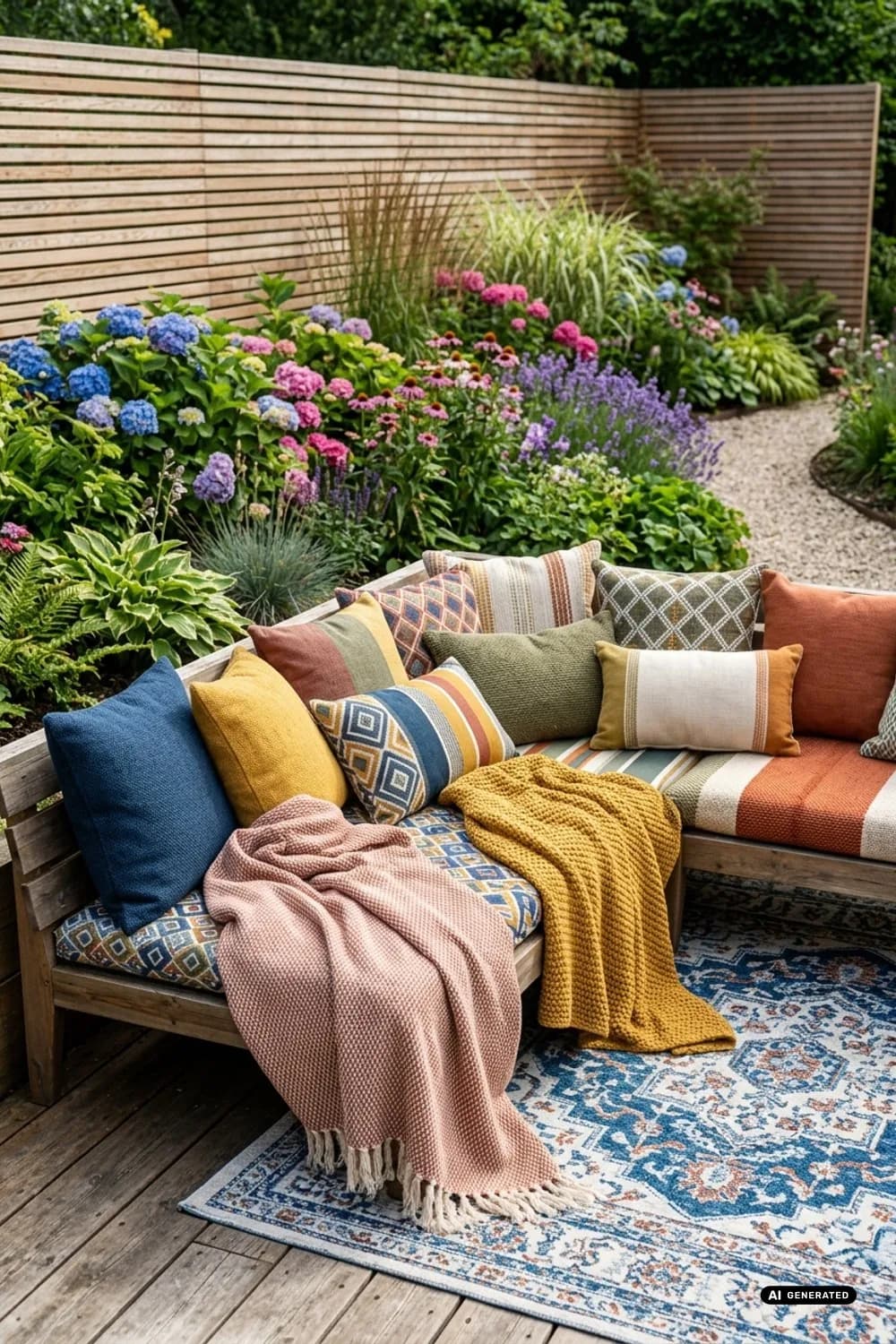 Stoffe für draußen: Kissen, Decken und Teppiche – Garten-Lounge einrichten: 8 gemütliche Ideen