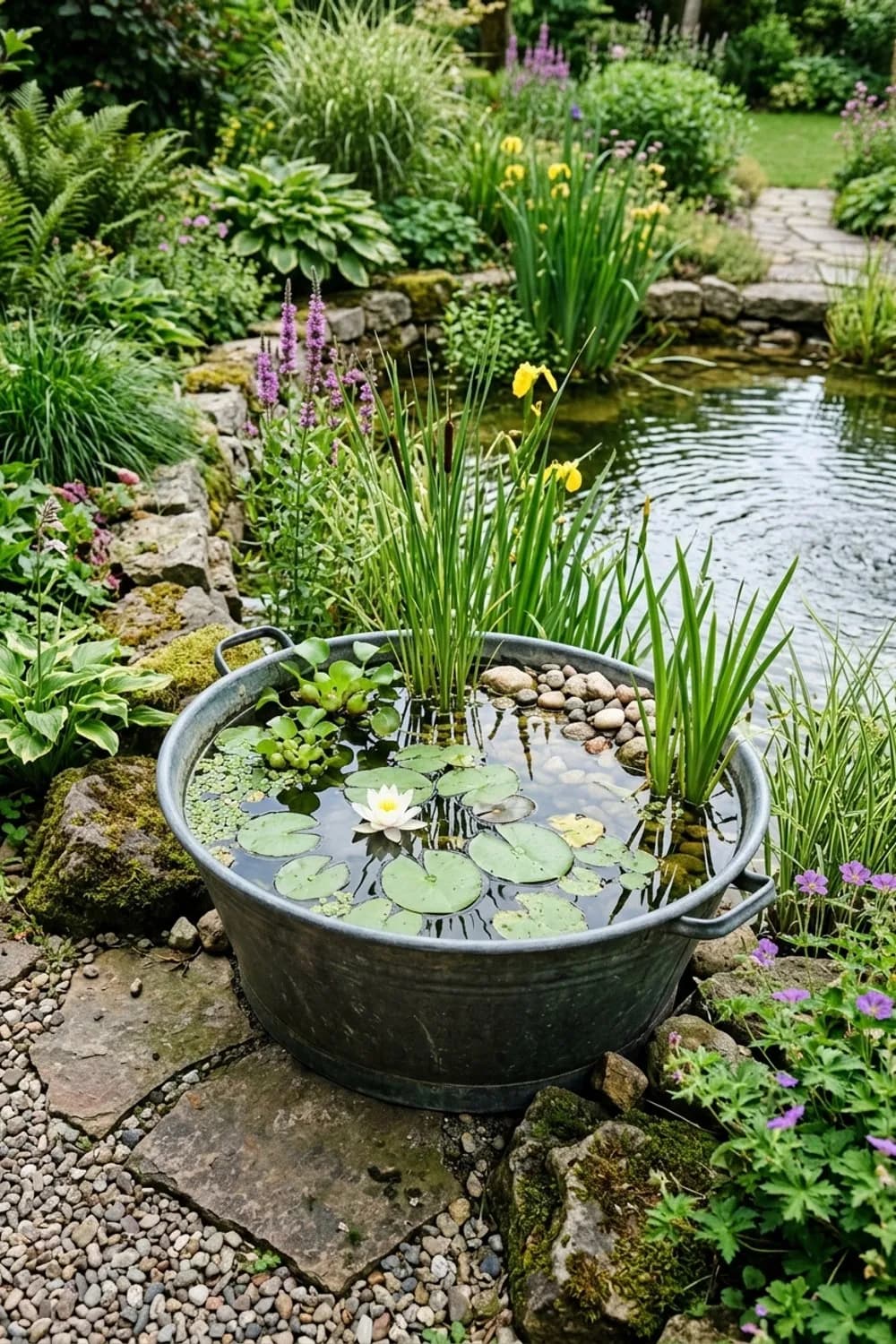 Alte Zinkwanne: Ein romantischer Miniteich für kleine Gärten – Garten-Upcycling: 7 kreative Ideen