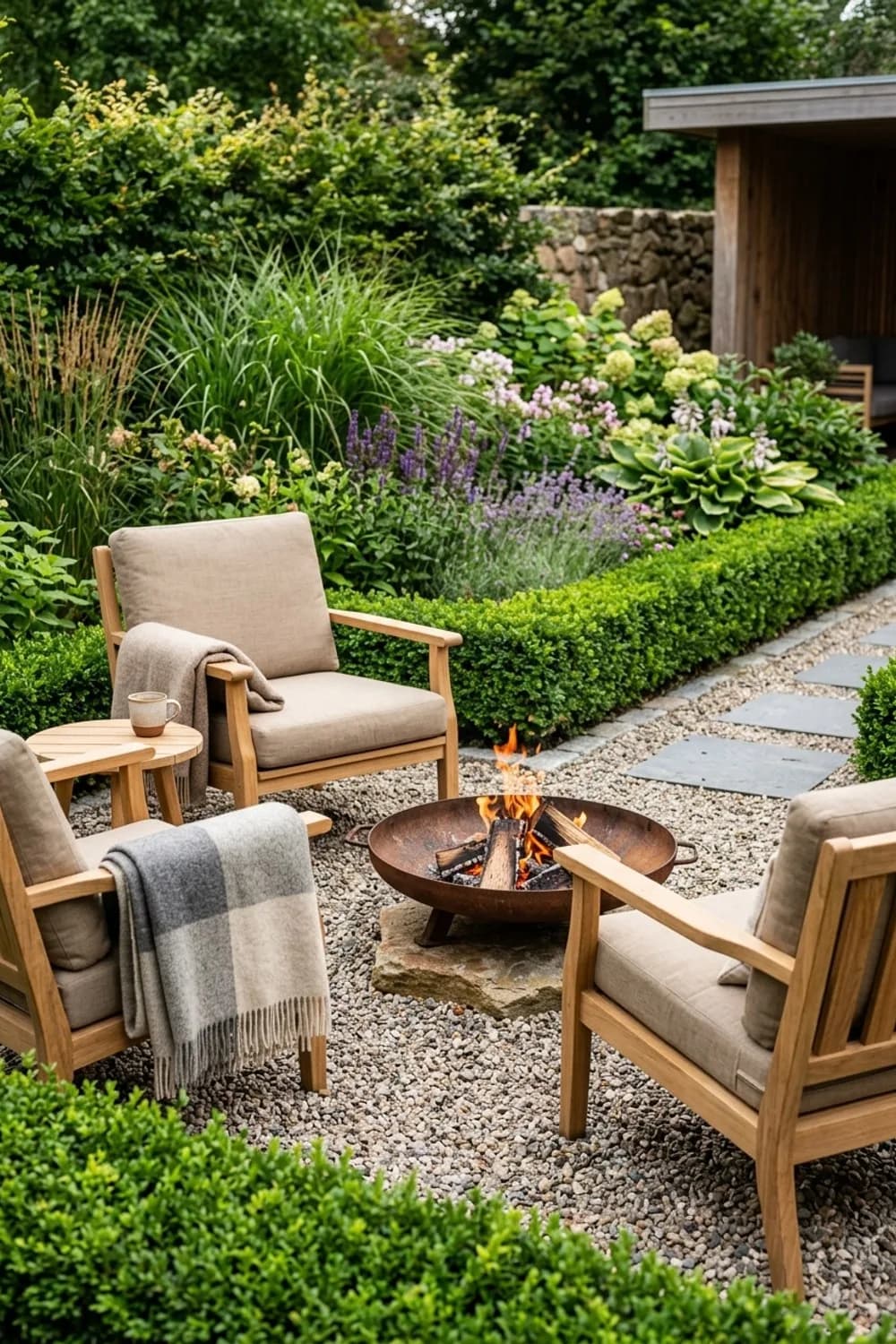 Die skandinavische Hygge-Ecke: Schlichtheit und Gemütlichkeit – Feuerstelle mit Sitzecke im Garten: 10 Ideen