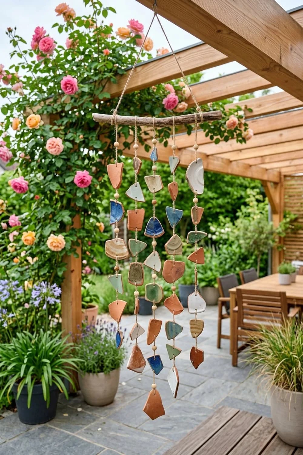 Windspiel aus Keramikscherben: Sanfte Klänge für die Sinne – Keramik-Deko im Garten: 8 schöne Ideen