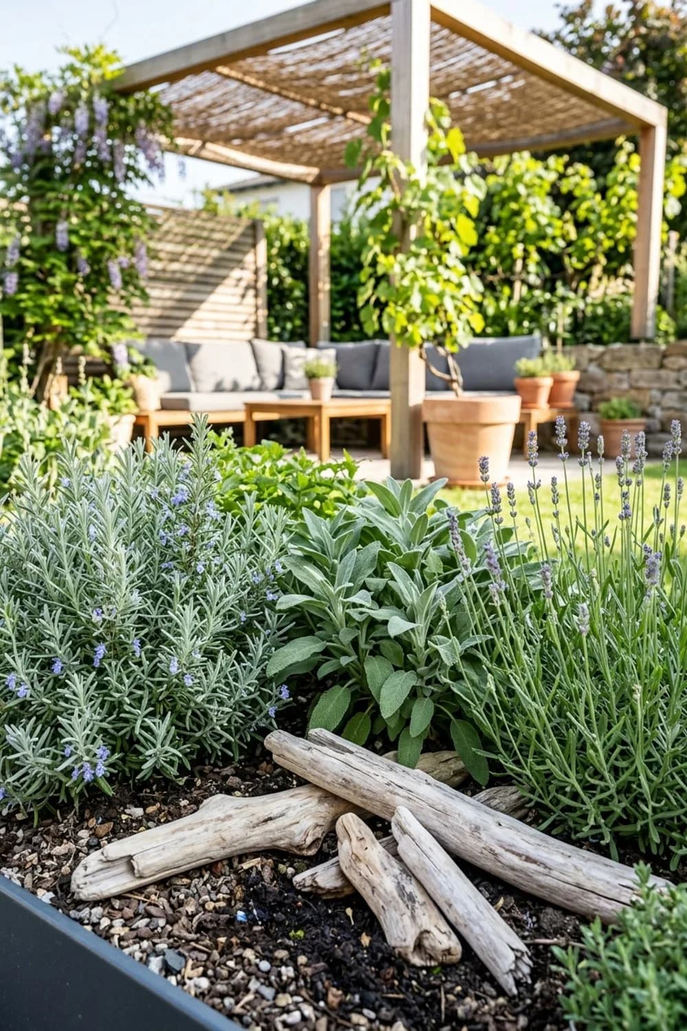 Kräuterbeet-Akzent: Mediterranes Flair für deine Küche – Schwemmholz im Garten: 7 kreative Ideen