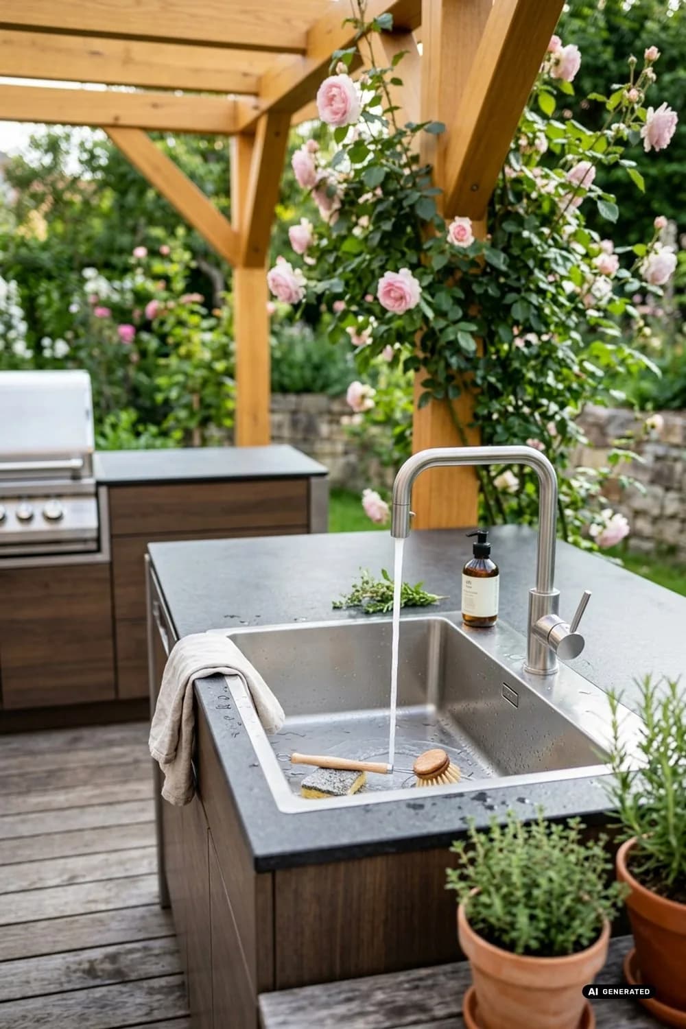 Integrierte Lösung: Das Waschbecken in der Outdoor-Küche – Waschbecken Garten: 7 schöne Ideen