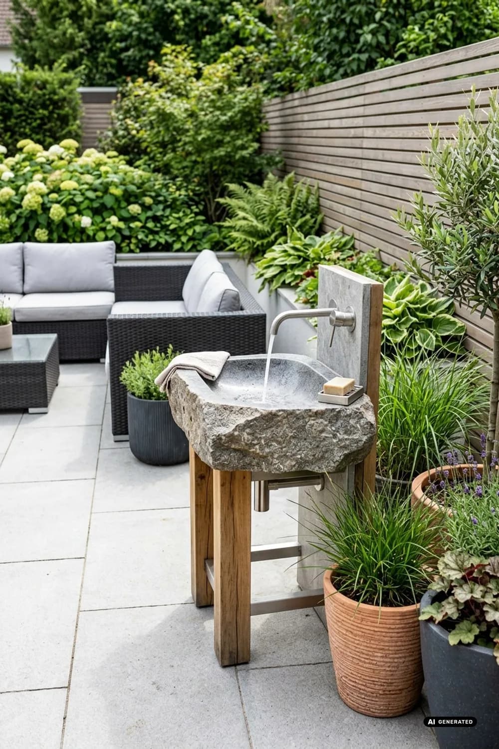 Rustikaler Charme: Das Gartenwaschbecken aus Naturstein – Waschbecken Garten: 7 schöne Ideen