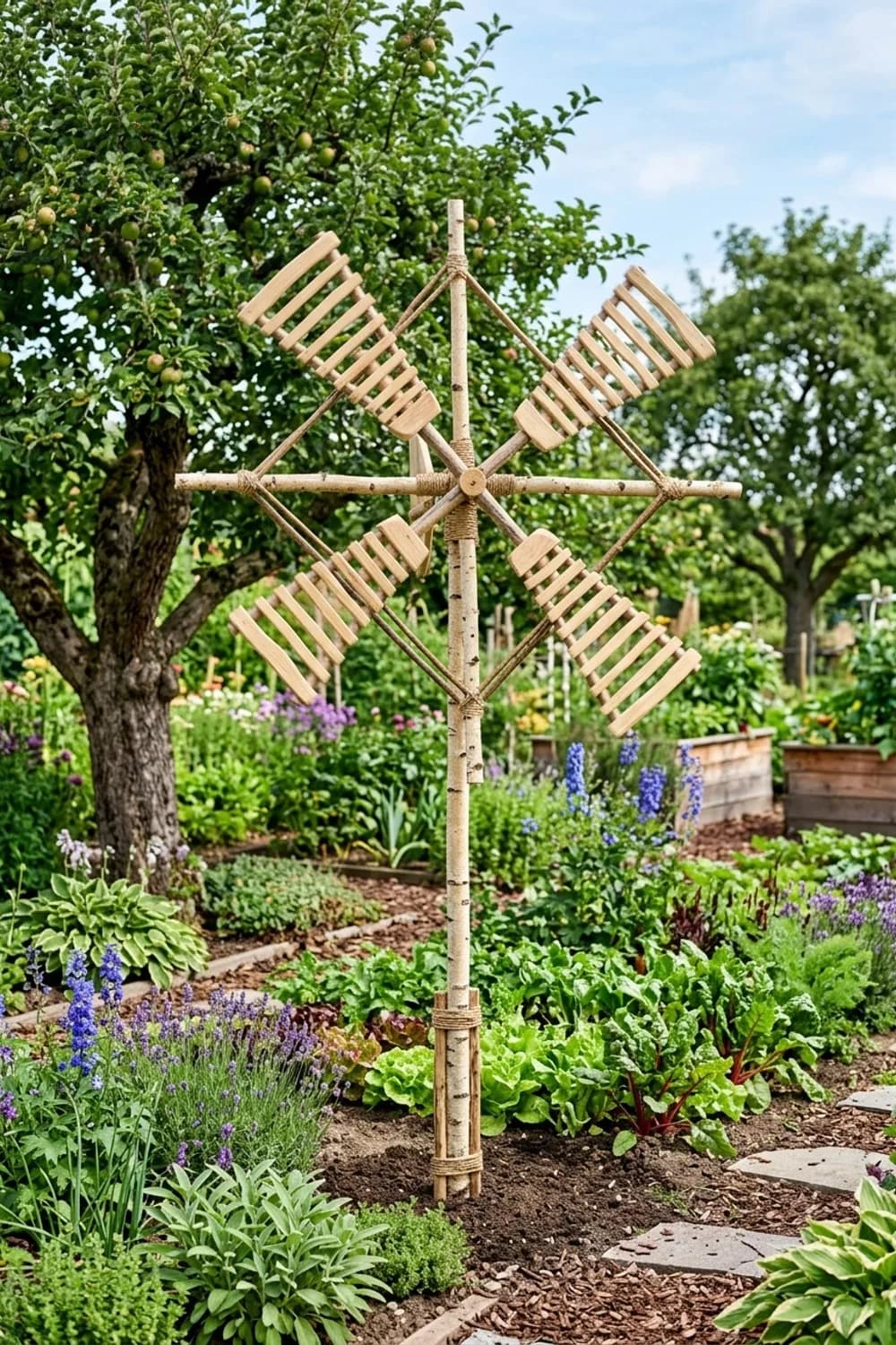 Holzscheite & Äste: Das naturverbundene Propeller-Windrad – Windrad basteln für den Garten: 9 kreative Ideen