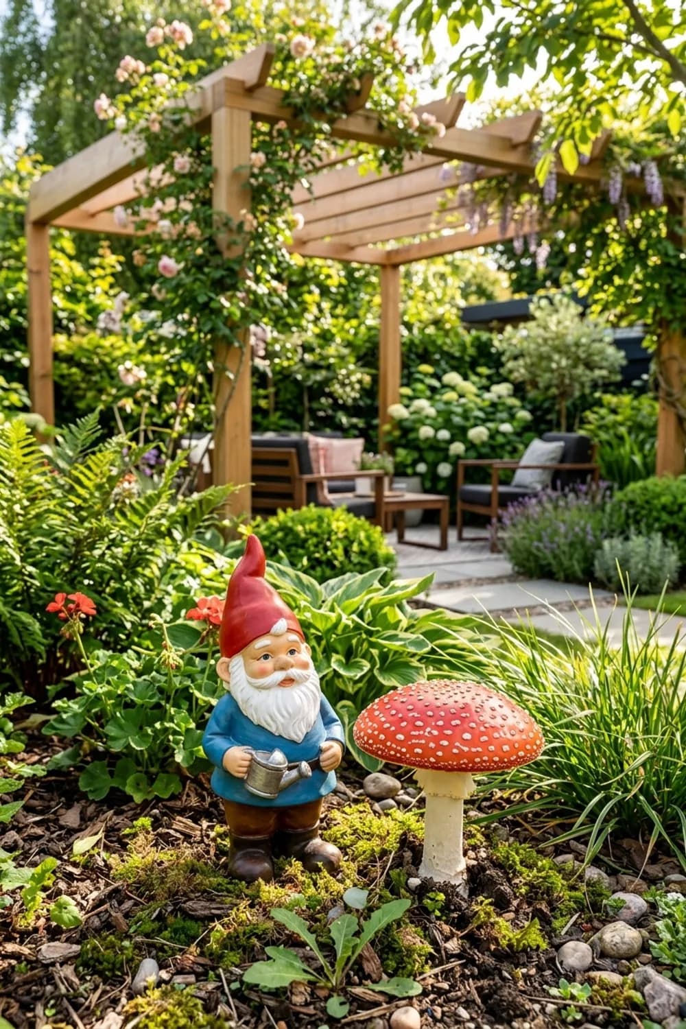 Neben einem Pilz: Die klassische Märchenszene – Gnome im Garten: 11 schöne Deko-Ideen