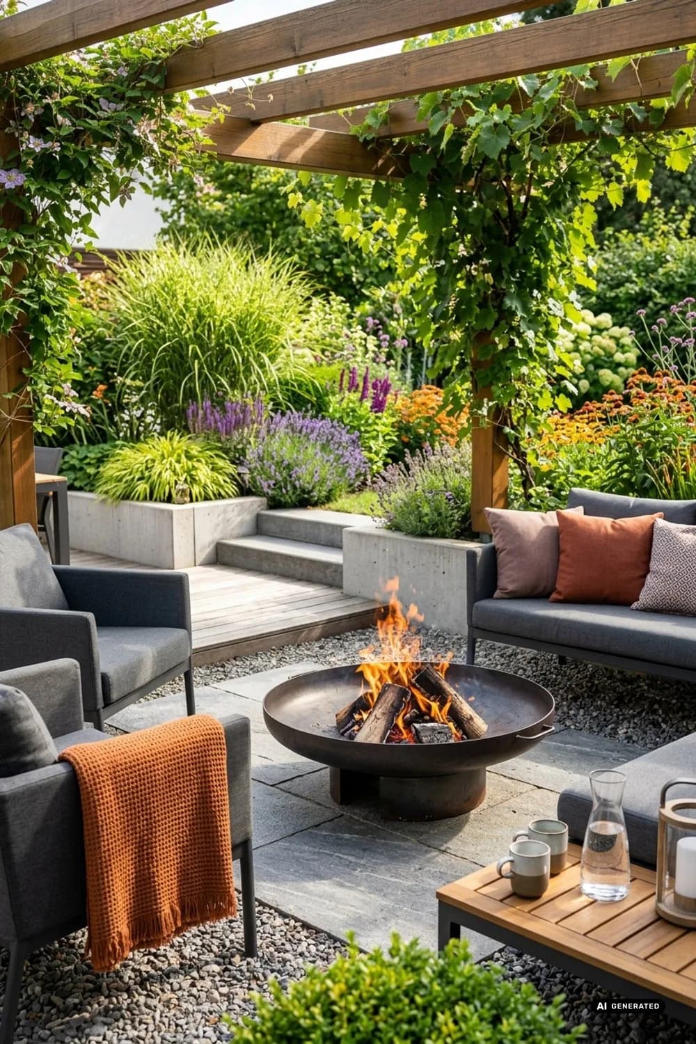 Feuerstelle als Mittelpunkt: Wärme und geselliges Beisammensein – Große Terrasse gemütlich gestalten: 9 schöne Ideen