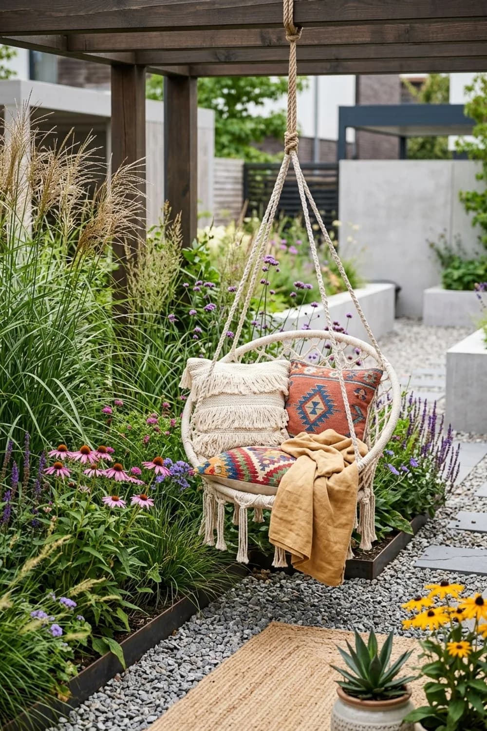 Die Boho-Ecke: Makramee und wilde Stauden – Hängesessel im Garten: 7 gemütliche Ideen