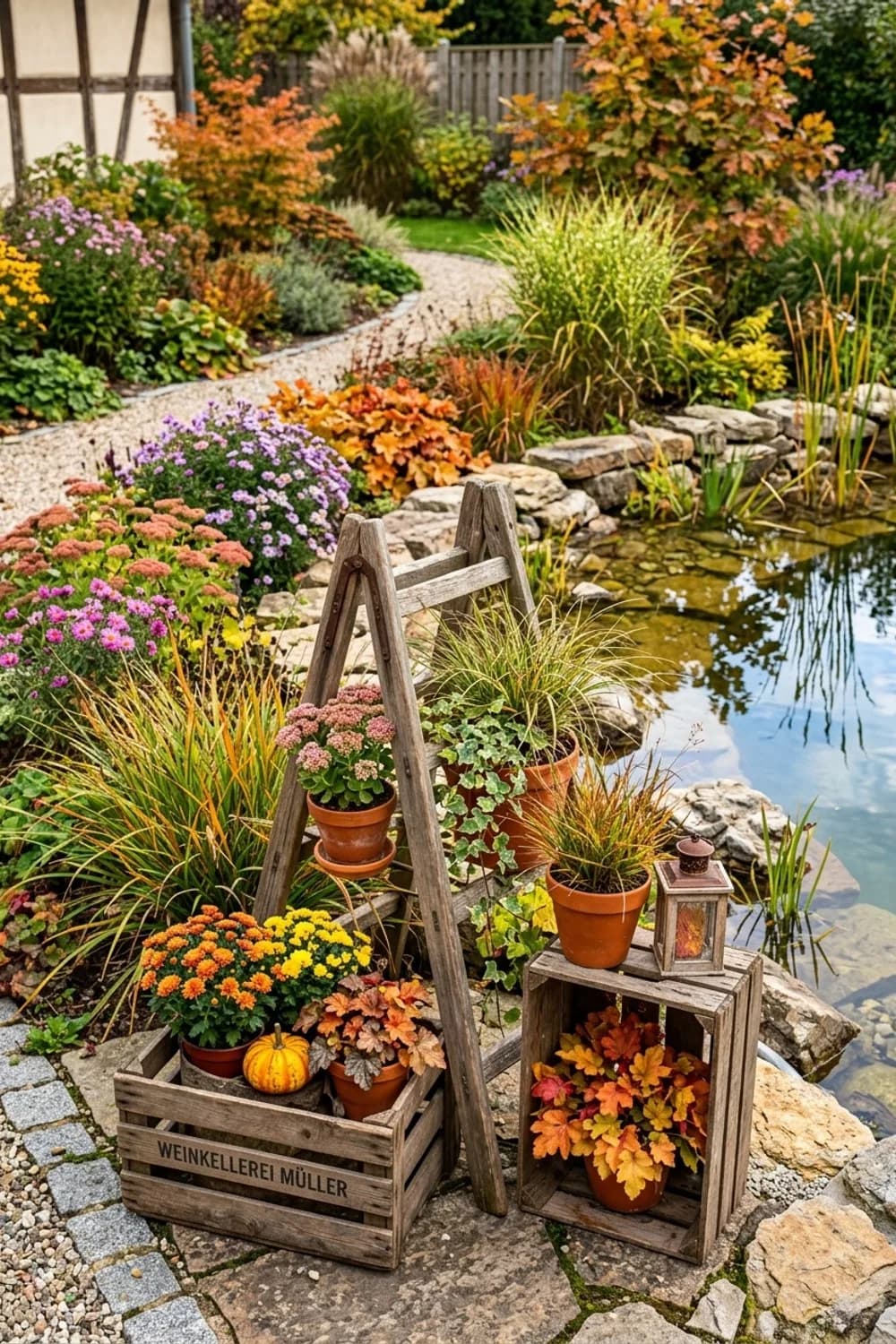 Holzelemente: Rustikaler Charme mit Kisten und Leitern – Herbstdeko auf der Terrasse: 11 schöne Ideen
