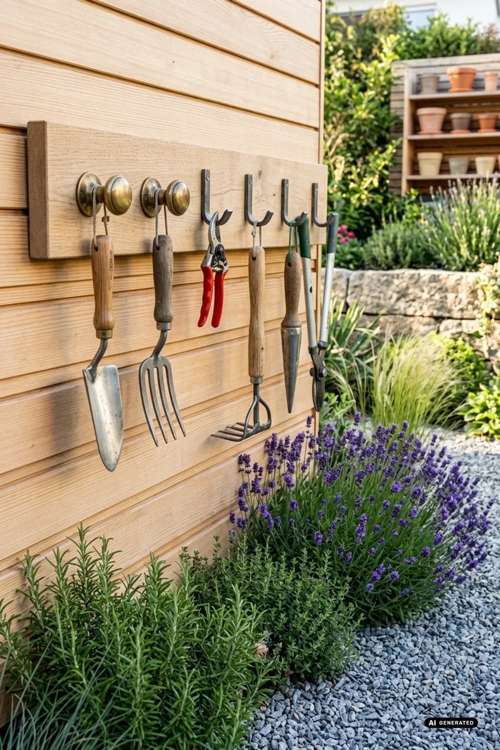 Praktischer Werkzeughalter: Ordnung für Spaten und Co. – Holzbretter Dekoration im Garten: 11 schöne Ideen