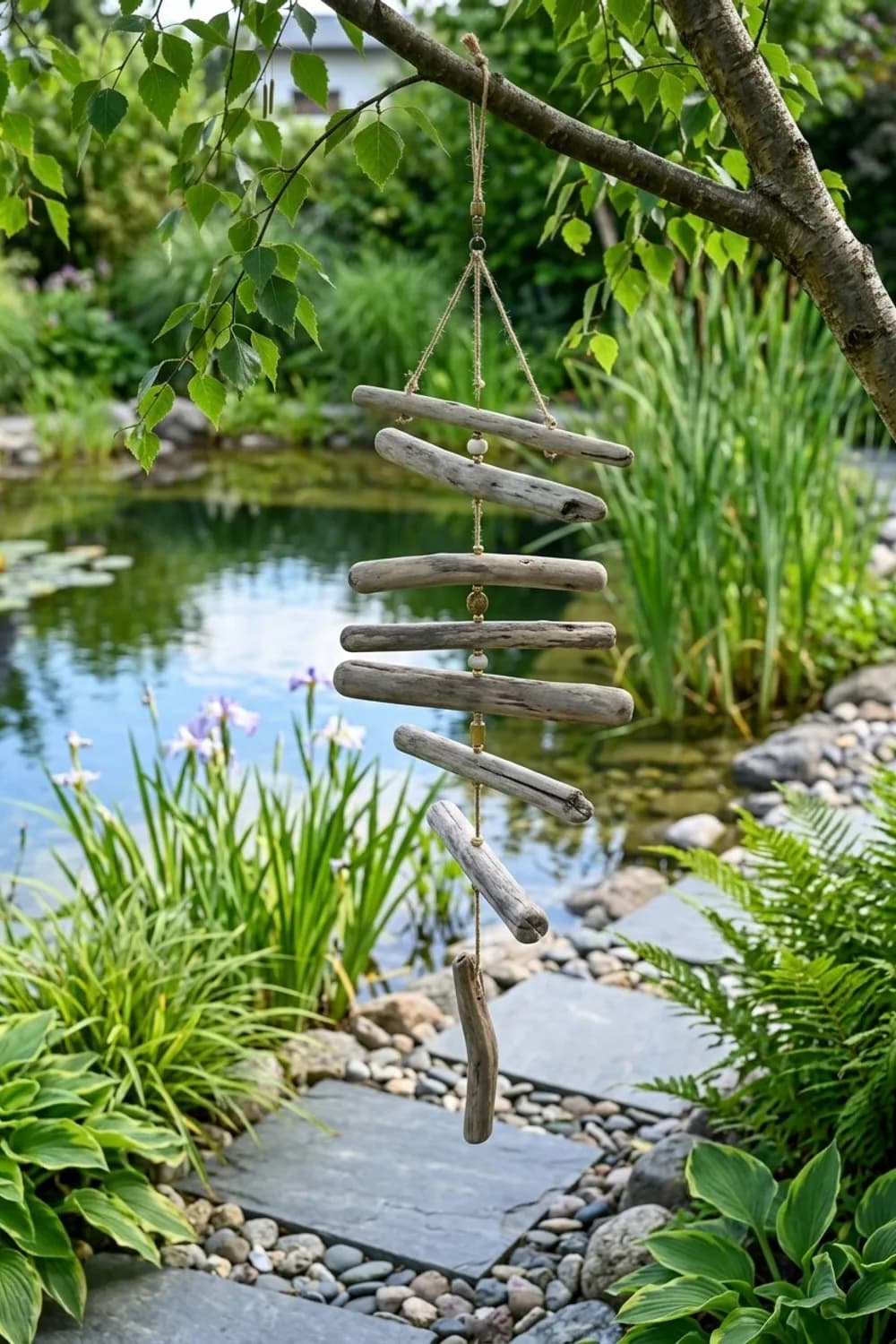 Stimmungsvolle Windspiele aus Treibholz: Der Klang des Gartens – Holzdeko im Garten: 10 schöne Ideen