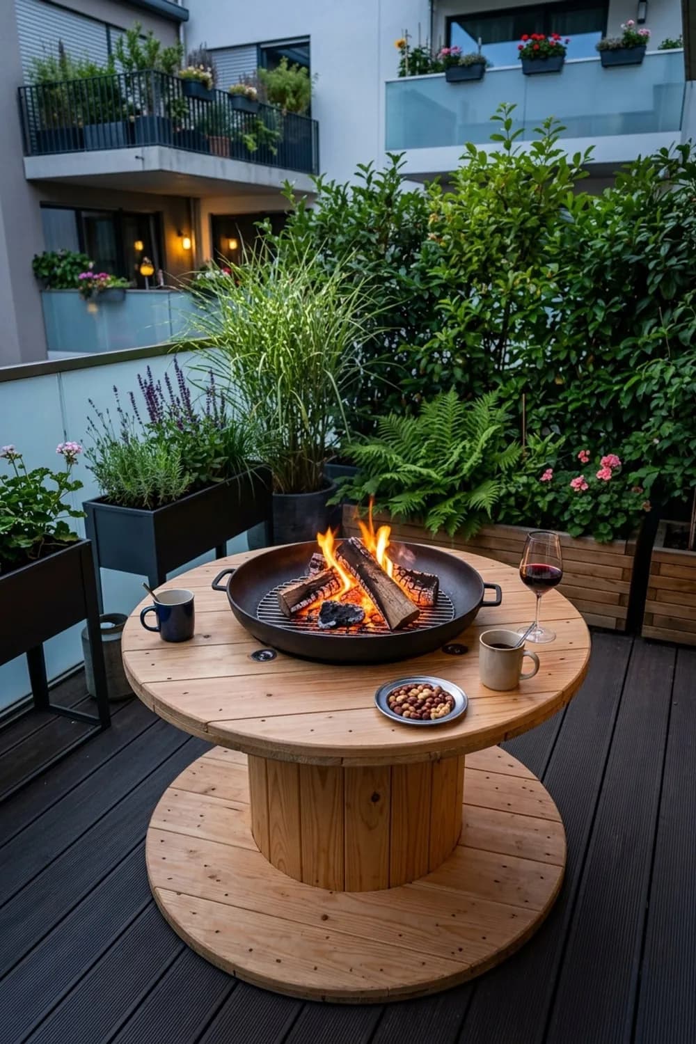 Der Feuerschalen-Tisch: Gemütlichkeit und Wärme am Abend – Kabeltrommel im Garten: 9 kreative Ideen