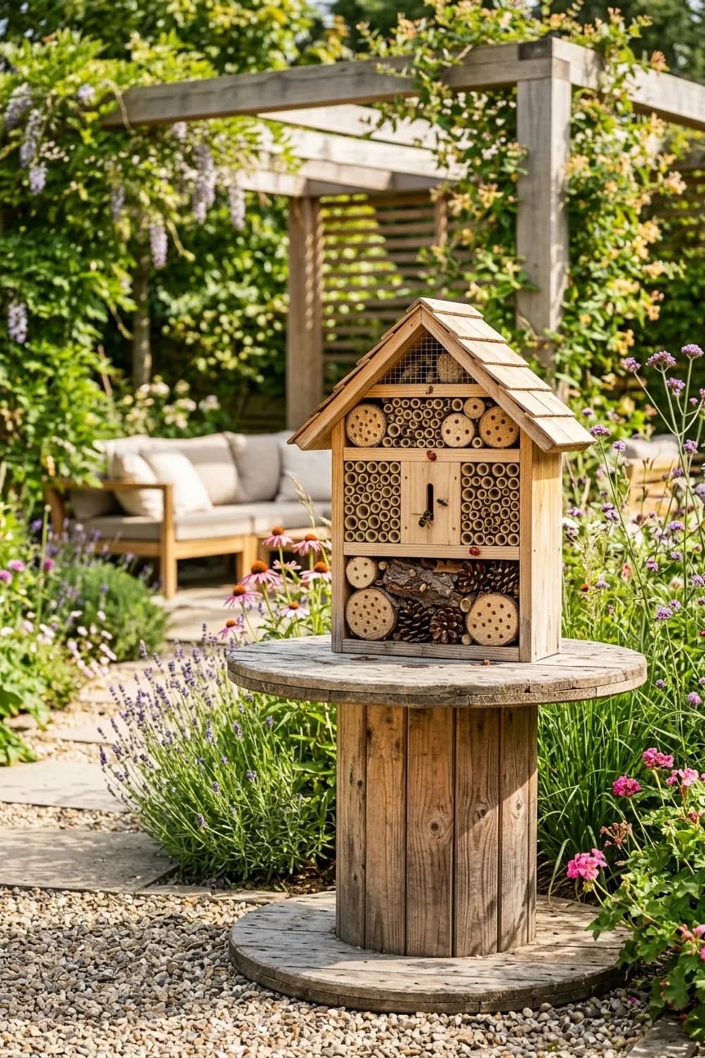 Der Insektenhotel-Sockel: Ein sicheres Zuhause für Nützlinge – Kabeltrommel im Garten: 9 kreative Ideen