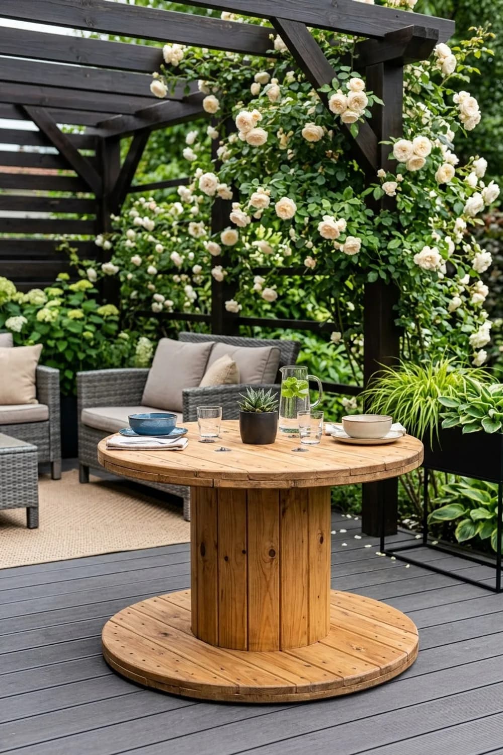 Der Klassiker: Ein robuster Gartentisch für gesellige Runden – Kabeltrommel im Garten: 9 kreative Ideen