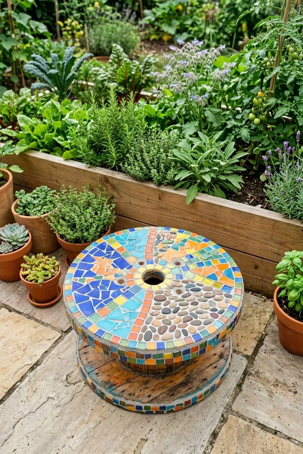 Der Mosaik-Beistelltisch: Ein farbenfrohes Kunstwerk für die Terrasse – Kabeltrommel im Garten: 9 kreative Ideen