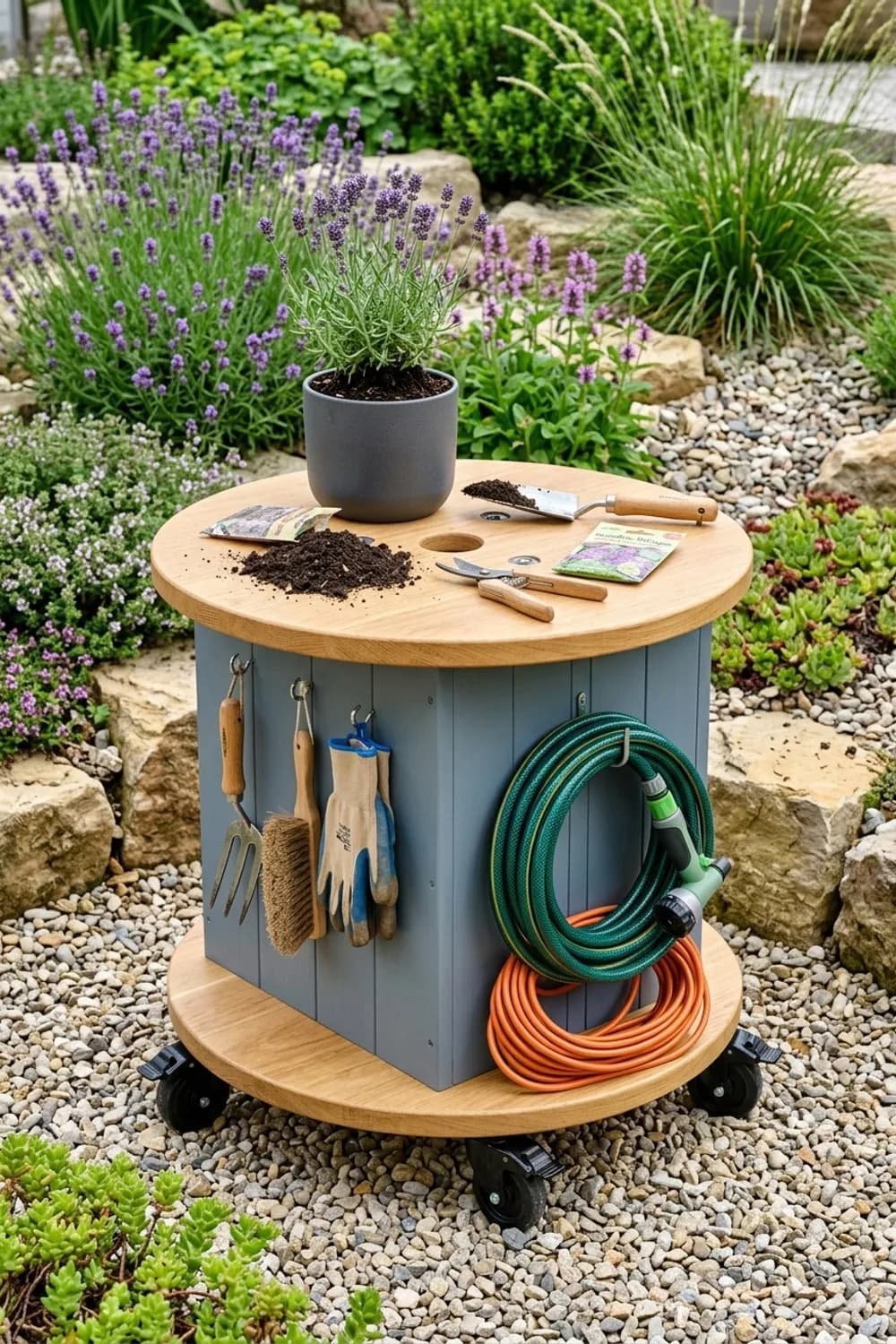 Die rollende Pflanzstation: Dein mobiler Helfer bei der Gartenarbeit – Kabeltrommel im Garten: 9 kreative Ideen