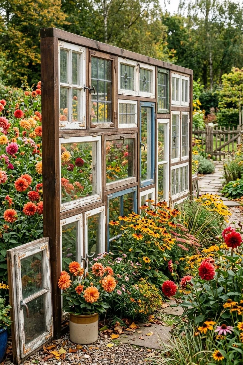 Upcycling-Wand aus alten Fenstern: Charme mit Geschichte – Kreativer Sichtschutz im Garten: 10 schöne Ideen