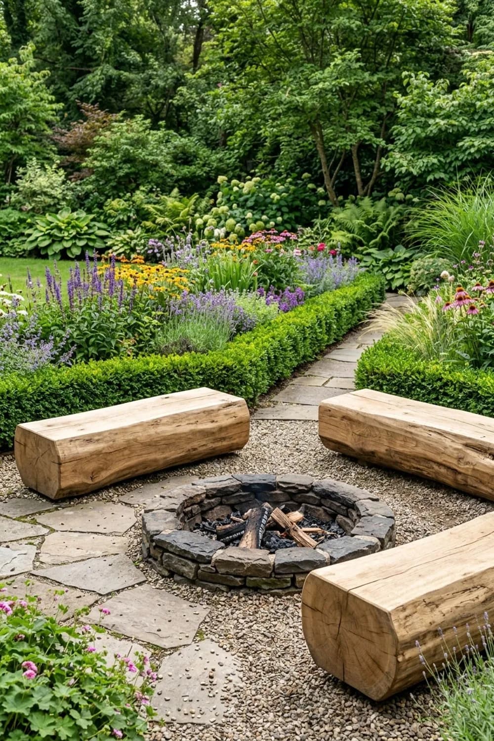 Rustikaler Charme: Sitzbänke aus Naturstämmen – Lagerfeuerstelle im Garten: 11 schöne Ideen