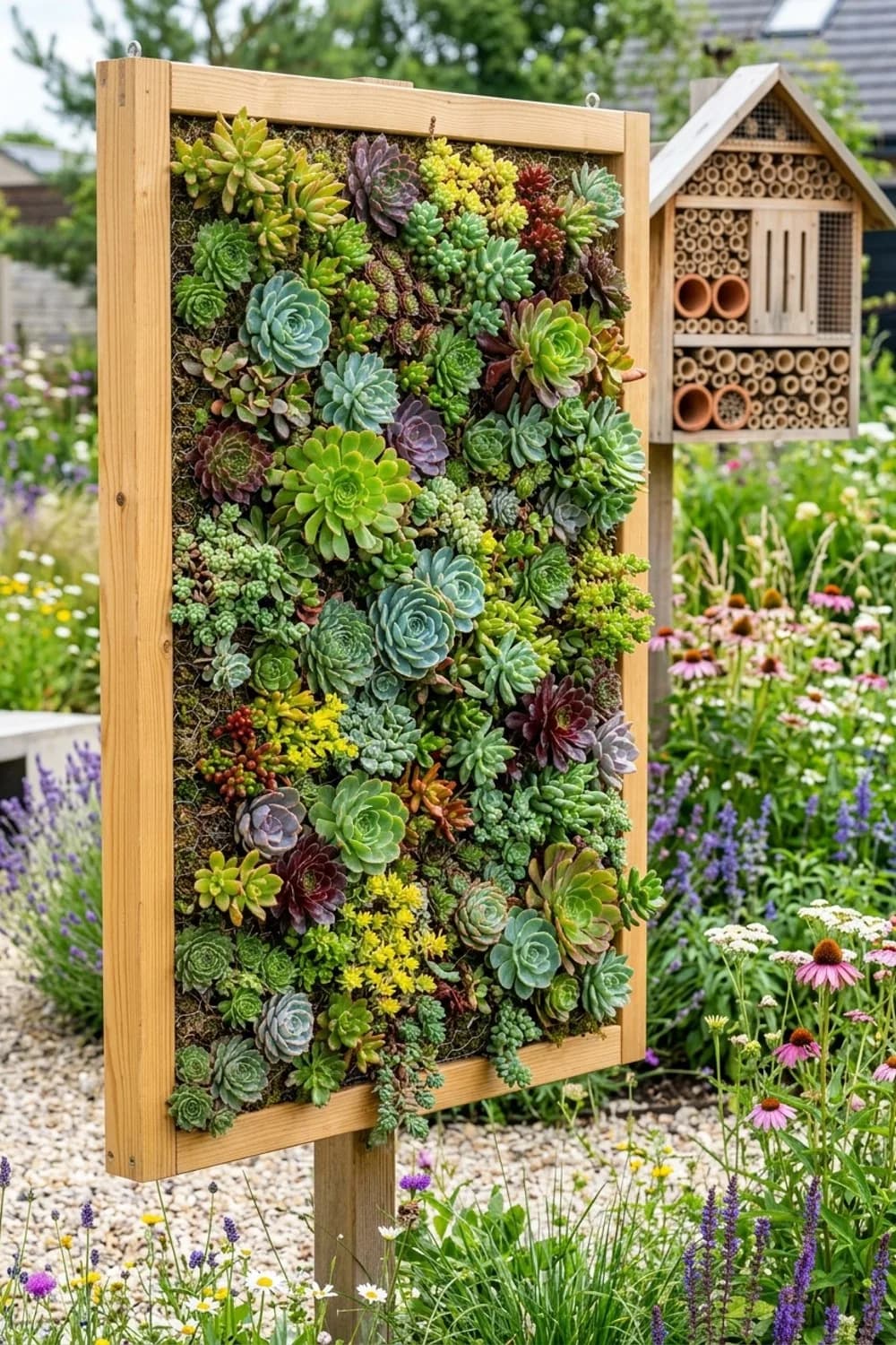 Deko-Element mit Sukkulenten: Ein lebendes Kunstwerk – Lattenrost-Upcycling im Garten: 7 kreative Ideen