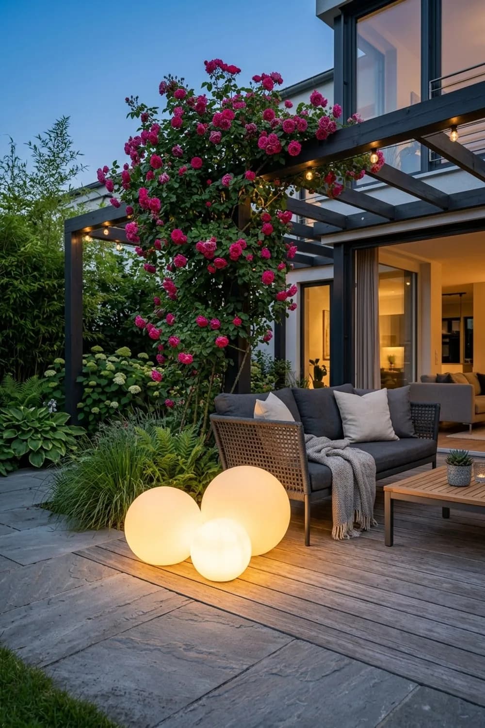 Moderne Eleganz auf der Terrasse: Das Outdoor-Wohnzimmer – Leuchtkugeln im Garten: 8 schöne Ideen