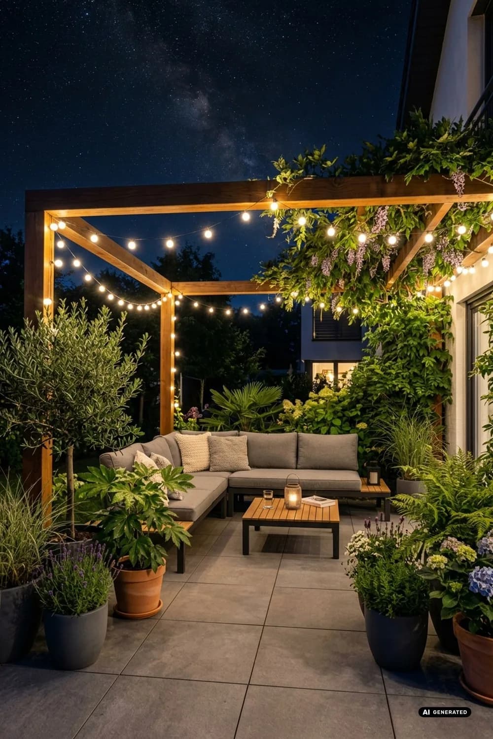 Pergola oder Pavillon: Ein Sternenhimmel über der Terrasse – Lichterkette im Garten: 9 schöne Ideen