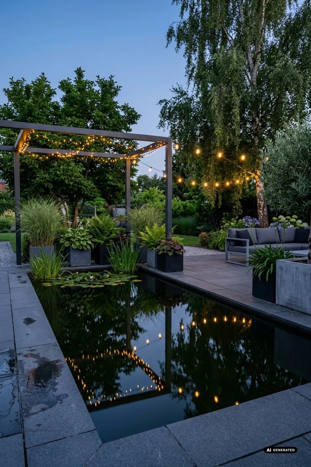 Über dem Gartenteich: Magische Wasserspiegelungen – Lichterkette im Garten: 9 schöne Ideen