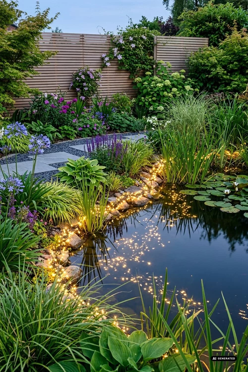 Wasser im Garten: Magische Reflexionen am Teich – Lichterketten im Garten: 8 schöne Ideen