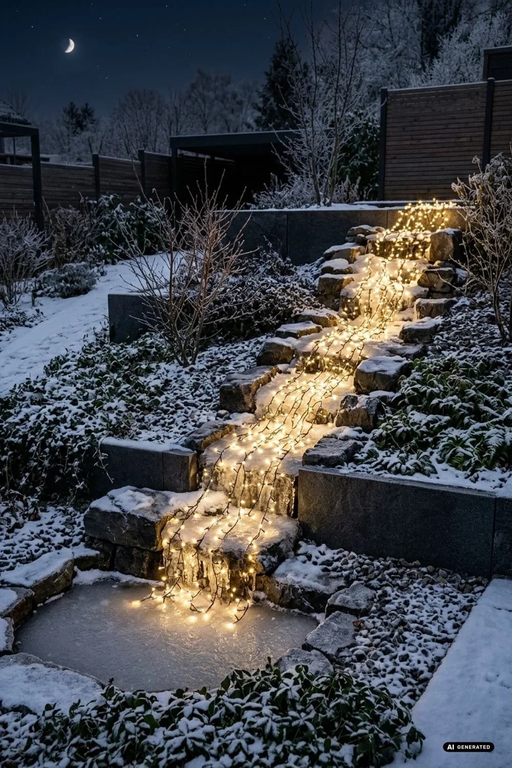 Ein leuchtender Wasserfall: Dynamik am Hang – 18 Ideen für Lichterketten im Garten, die magisch wirken